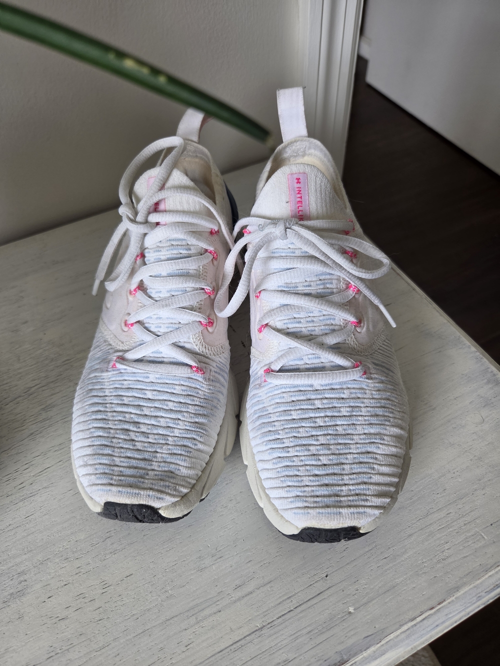 Under Armour White Sneakers with Pink Logo Accent